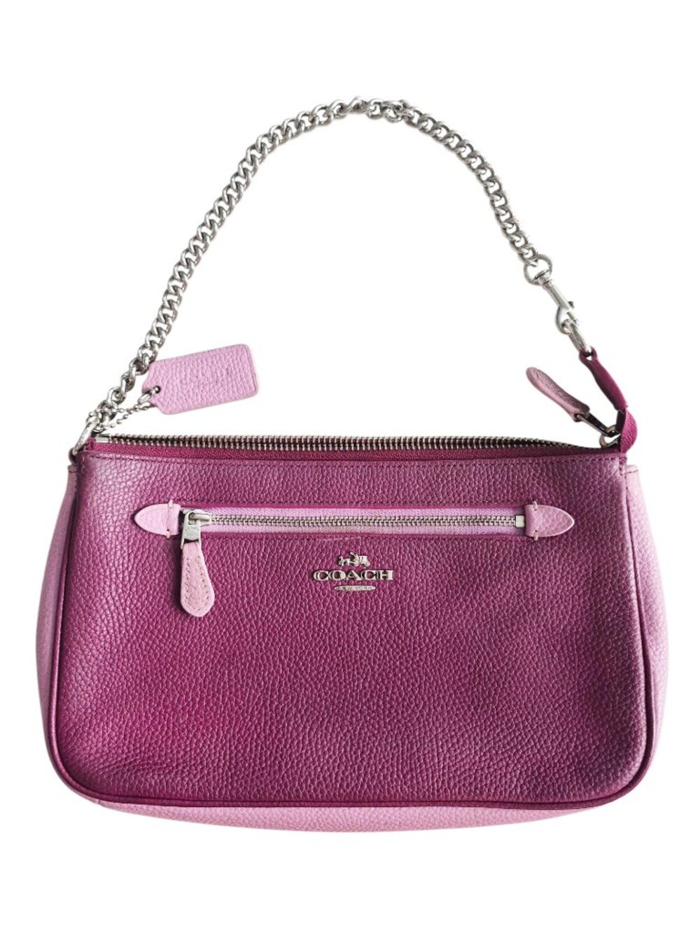 COACH Nolita Wristlet 24 in Purple Pink Colorblock Leather Purse Small Satchel - Picture 2 of 16
